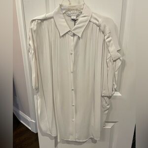 Diane Von Furstenburg “Karin” White Gathered Sleeve Button Down Blouse